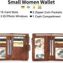 GOIACII Womens Wallets RFID Blocking Leather Trifold Clutch Wallet Credit Card Holder Ladies Purse 3 ID Windows Brown