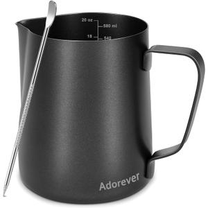 Milk Frothing Pitcher 600ml/20oz Steaming Pitchers Stainless Steel Milk Coffee Cappuccino Latte Art Barista Steam Pitchers Milk Jug Cup with Decorating Art Pen, Matte Black