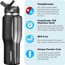 HYDROWION 40 oz Insulated Water Bottle with Straw fit in Car Cup Holder(Cold 48 hrs, Hot 24 hrs) Drinking Bottle with Straw Lid, Spout Lid and Flex Cap Leakproof Travel Thermo MugBlack