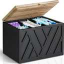 Tampon Holder for Bathroom Decor, Feminine Product Organizer With Lid, Shark Week Storage, Wood Pad Box for Toilet, Bathroom Accessories for Girl Stuff (1-Pcs-Black)
