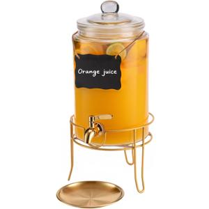 1 Pack 1 Gallon Glass Drink Dispensers For Parties.Beverage Dispenser,Glass Drink Dispenser With Stand