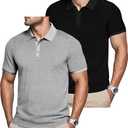 TAFLE Mens Polo Shirts 2 Pack Breathable Short Sleeve Golf Shirt Casual Button Down Shirt Lightweight Collared Waffle Shirts, L