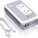 220V to 110V Voltage Converter US to Europe for Curling Iron and Hair Straighteners, Power Converter for European Travel Plug Adapter with 2 USB A & 2 USB C Ports (White)