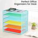 2 Pack 6 Tier Paper Organizer, Metal Mesh Desk File Folder, Letter Tray Organizer, Paper Sorter Desk Organizers for Office, Home or School File Folder Holder - Blue