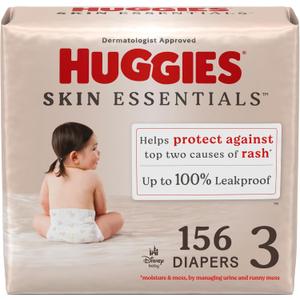 Huggies Size 3 Diapers, Skin Essentials Baby Diapers, Size 3 (16-28 lbs), 156 Count (3 Packs of 52)