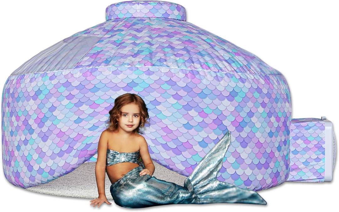 Skywin Air Tent for Kids (77 x 50) Builds in 30 Sec, Toddler Tents Indoor for Imaginative Play, Spacious Kids Forts Indoor Playhouse for Boys & Girls Ages 3-14 (Fan Not Incl) (Mermaind Magic Fort)