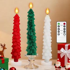 PChero Christmas Tree Candles with Remote Timer, 2 Pack 9.7 Inches Real Wax Flameless Window Candles Battery Operated Taper Candle Sticks for Xmas Fireplace Holiday Party Home Room Decor