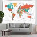Capsceoll Large Map Tapestry, Camping World Map Colorful World Map Indoor Wall Art Wall Decorations for Living Room Wall Decor Bedroom Luck Wall Decor College Decor 80" L X 60" W,White Orange