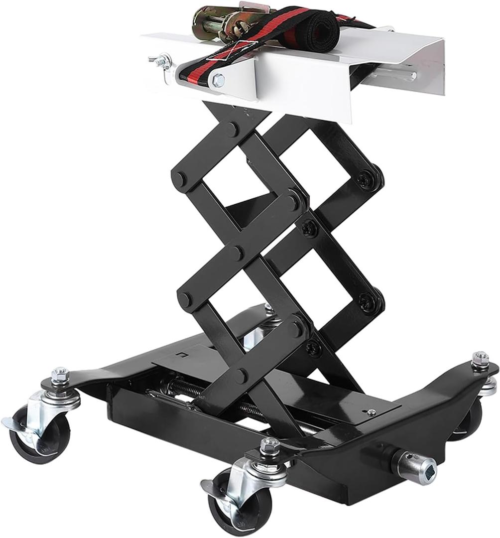 Garvee 450 LBS Capacity Low Profile Transmission Jack with Safety Straps, 7-23 in Lift Range, Heavy Duty Auto Repair Lifting Jack with 4 Wheels for for Smaller Vehicles, Black