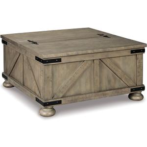 Signature Design by Ashley Aldwin Farmhouse Square Coffee Table with Lift Top for Storage, Grayish Brown
