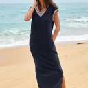 MEROKEETY Women's 2025 Spring Summer Maxi Dress Casual V Neck Split Beach Vacation Loose Long Dresses (S)