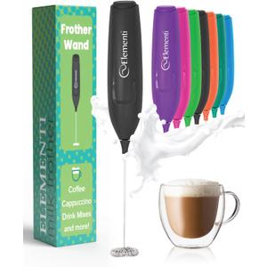 Elementi Powerful Frother Wand  Lightweight Milk Frother & Drink Mixer Handheld, Matcha Whisk for Dreamy Lattes, Powerful Coffee Mixer Wand & Blender Stirrer - Make Creamy Cappuccinos at Home (Black)