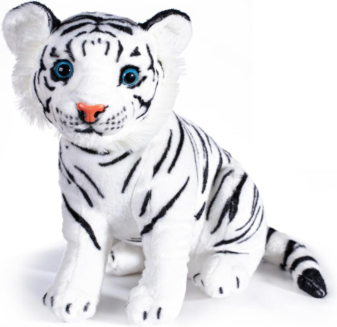 Berry President Stuffed Animal Toys, Plush Toys, Sitting Tiger Stuffed Toys, Lifelike and Lovely Animal Dolls, Gifts for 3+ Boys and Girls (White, 9.4 in)