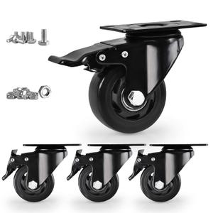 Caster Wheels, Heavy Duty 3 Inch Casters Set of 4, Locking Swivel Casters Wheels for Cart, Furniture and Workbench, Black