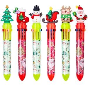 Heliar Multicolor Ballpoint Pen 0.7 mm, 10-in-1 Colored Pens Fine Point Retractable Christmas Ballpoint Pens for Office School Supplies Students Gift, 6 Pack