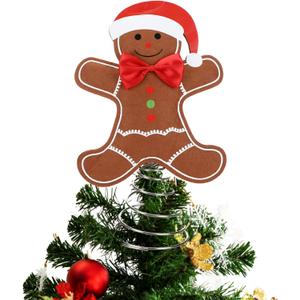 Gejoy 8 x 10 Inch Large Gingerbread Man Christmas Tree Topper Cute Rustic Xmas Felt Gingerbread Ornaments and Spring Base Tree Ornaments Gift for Xmas Winter Holiday Party Festive Home Indoor Outdoor