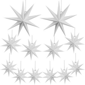12 Pack White Paper Star Lanterns 9-Pointed Star Lamp Shades Ornaments Hanging Decorations for Christmas New Year Birthday Wedding Party, 3 Sizes