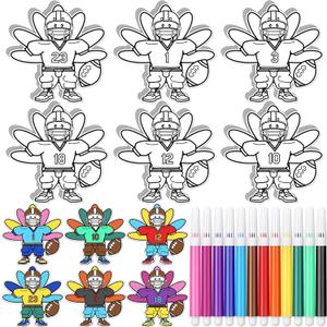 Epakh 36 Set Disguise a Turkey Project Kits Thanksgiving Turkey Craft with Colored Pens Color Your Own Thanksgiving Crafts for Classroom School Family Creativity Activities Holiday(Football Player)