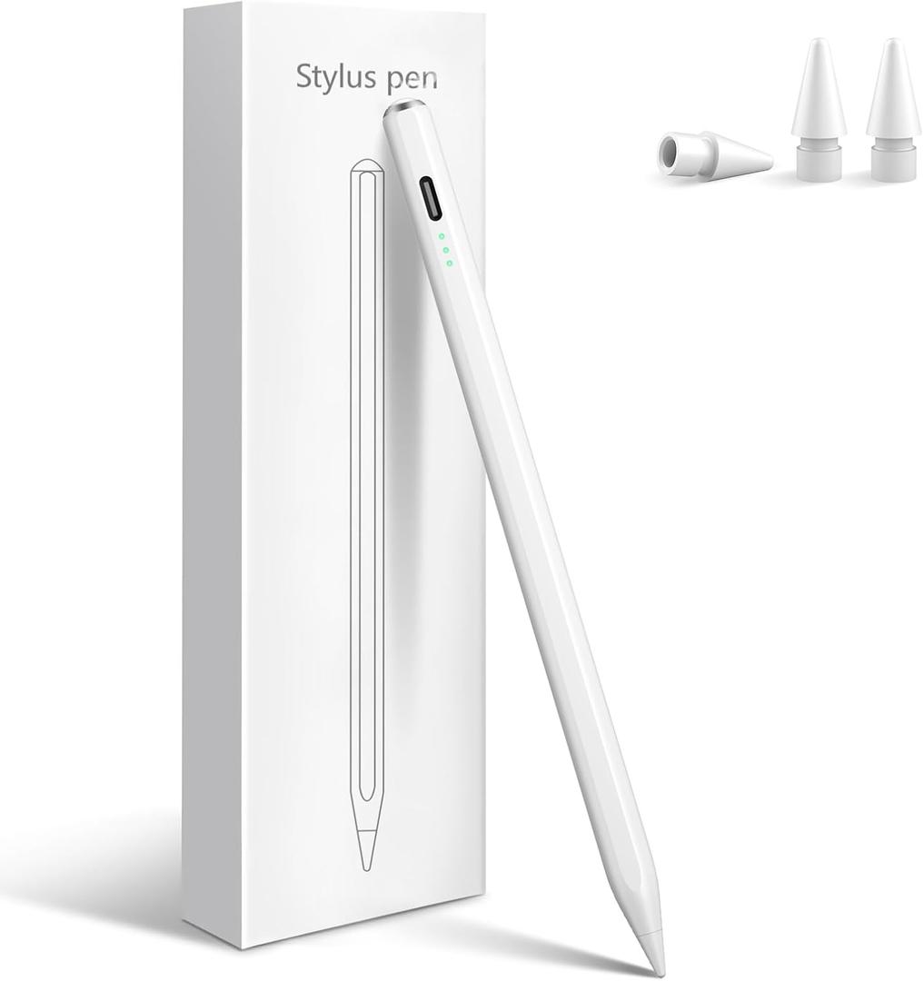 Stylus Pen for iPad 2025-2018 with 13mins Fast Charge,Tilt Sensitive Palm Rejection Pencil for 11th A16,10th/9th/8th/7th/6th, Air 11/13 M2/M3,Pro 11/13 M4/M5,Pro 12.9,Air 5/4/3,Mini 7/6/5 (white)