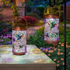 2Pack Solar Lanterns Outdoor Waterproof Hummingbird Garden Gifts for Mom, Multicolor Solar Lights Lantern for Backyard Garden, Pathway, Outside, Mothers' Day Gifts for Women Grandma
