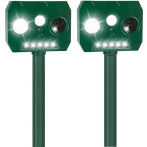 2025 Solar Ultrasonic Raccoon Squirrel Deer Repellent Rabbit Deterrent Animal Repeller Sonic Fortress Pro with Flash Light Motion Sensor to Keep Cat Dog Fox Skunk Out of Garden Yard(2Pack)