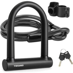 Oversized Bike U Lock Set Heavy Duty Anti Theft Bike Lock with 4FT Steel Cable Bicycle U Lock with Keys Mounting Bracket for Road, Mountain, Electric & Folding Bike (Black)