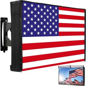 HOMEYA Outdoor TV Cover American Flag 60-65 Inch, 600D Heavy Duty Weatherproof TV Screen Protector, Waterproof Zipper Front Flap & Bottom, Outside Television Enclosure for LED LCD Flat Screen TV
