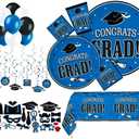 Serves 30 | Complete Party Pack | Congrats Grad Blue Party Supplies | 9 Dinner Paper Plates | 7 Dessert Paper Plates | 9 oz Cups | 3 Ply Napkins Beverage and Lunch Napkins | 2 Table Cover | 20