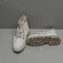 Women Winter Snow Boots with Fur Lined,Black Low heels Combat Ankle Boots,Non Slip Leather Ankle Boots for Women (8, White)