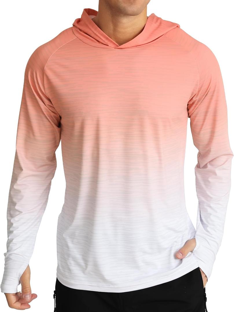 APTRO Men's UPF 50+ Sun Protection Long Sleeve Hoodie Shirts UV Outdoor Fishing Shirts SPF Rash Guard Shirts for Men MS18 Gradient Orange M