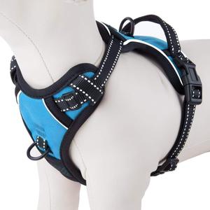 PHOEPET No Pull Dog Harness Medium Reflective Front Clip Puppy Vest with Handle,Adjustable 2 Metal Leash Attachment Hooks(M, Blue)