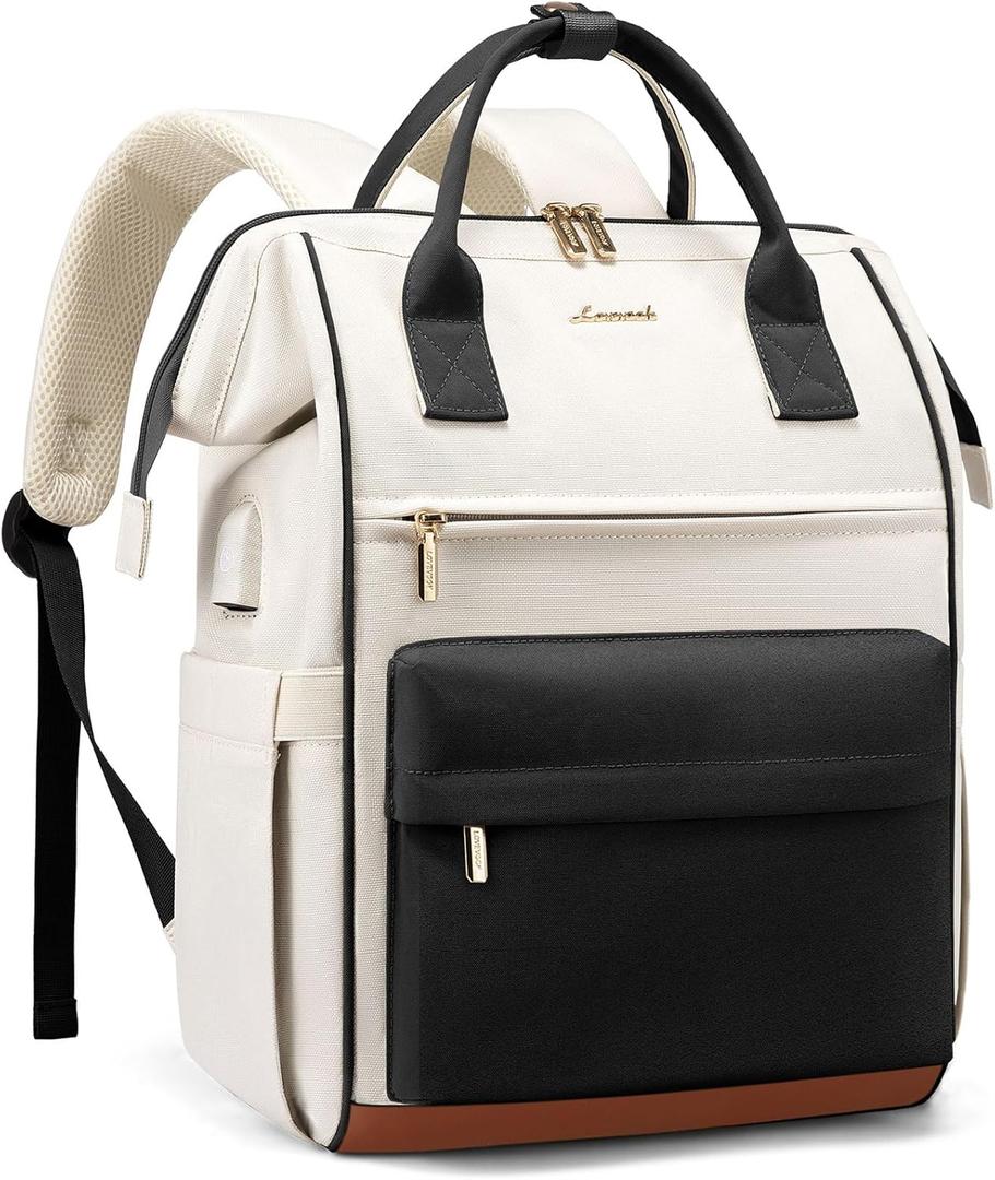 LOVEVOOK Laptop Backpack for Women 18 Inch, Travel Backpack with USB Charging Port Large Capacity Laptop Bag, Waterproof Bag for Business College Airline Approved Work Backpack(Black) (Beige&black&brown)