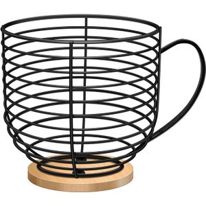 BYTEAIDREX Coffee Pod Holders for Counter - K Cup Holders for Counter - Coffee Pods Storage Organizer - Bar Accessories - Large Capacity Black Wire Kup Storage with Wooden Base