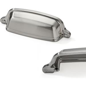 10 Pack 3 inch (76 mm) Brushed Satin Nickel Cabinet Cup Pulls Drawer Pulls Kitchen Hardware Cabinet Handles Drawer Handles Knobs Cup Pull.