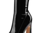 Women's Mid Calf Platform Boots Round Toe High Heel GoGo Short Boots Chunky Heel Comfortable Booties with Side Zipper for Ladies Sexy Cute (US 9, Black Patent)