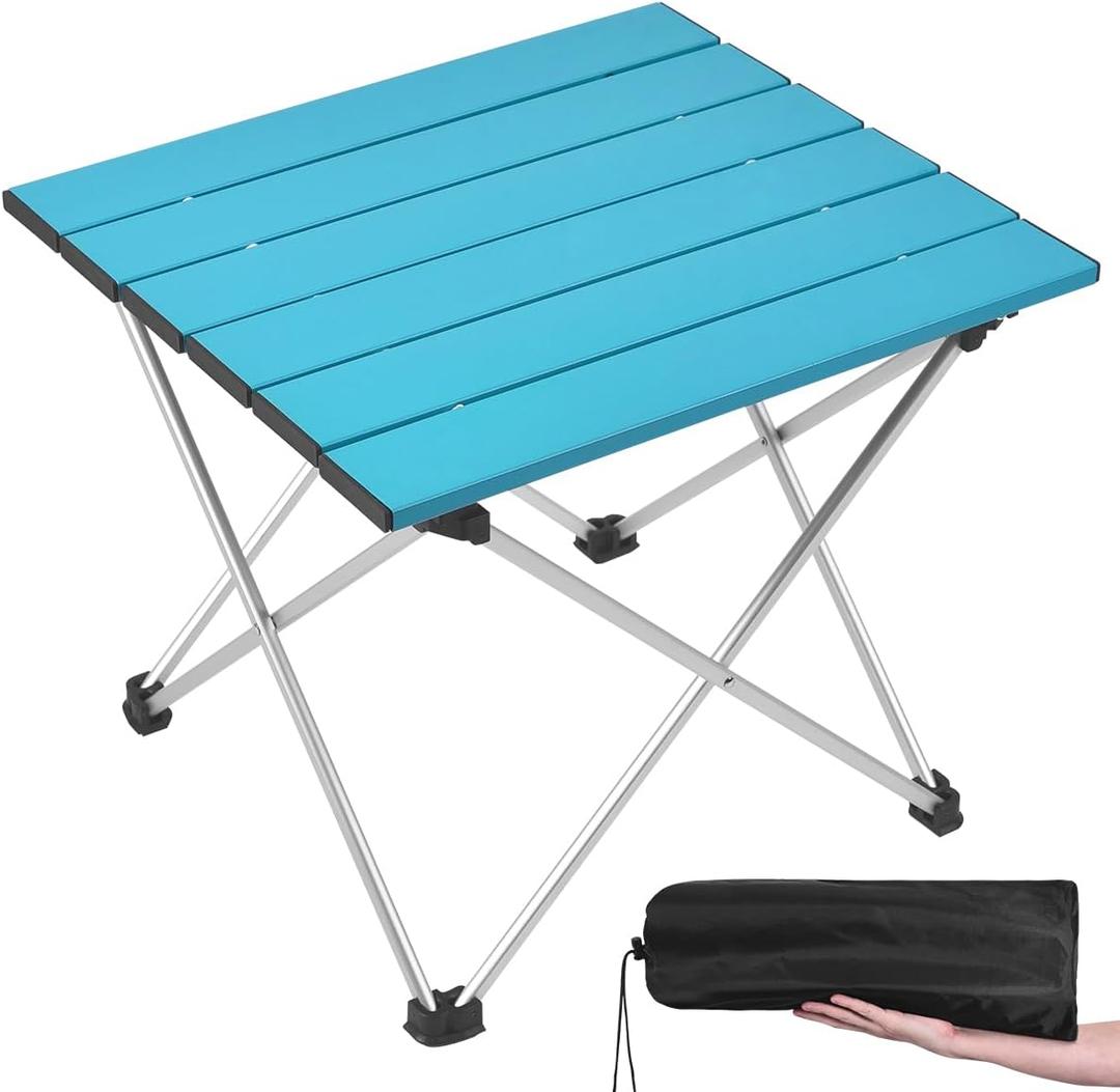 Grope Small Folding Camping Table with Aluminum Table Top, Beach Table for Sand with Carrying Bag,Prefect for Outdoor,Picnic,BBQ,Cooking,Festival (Blue)