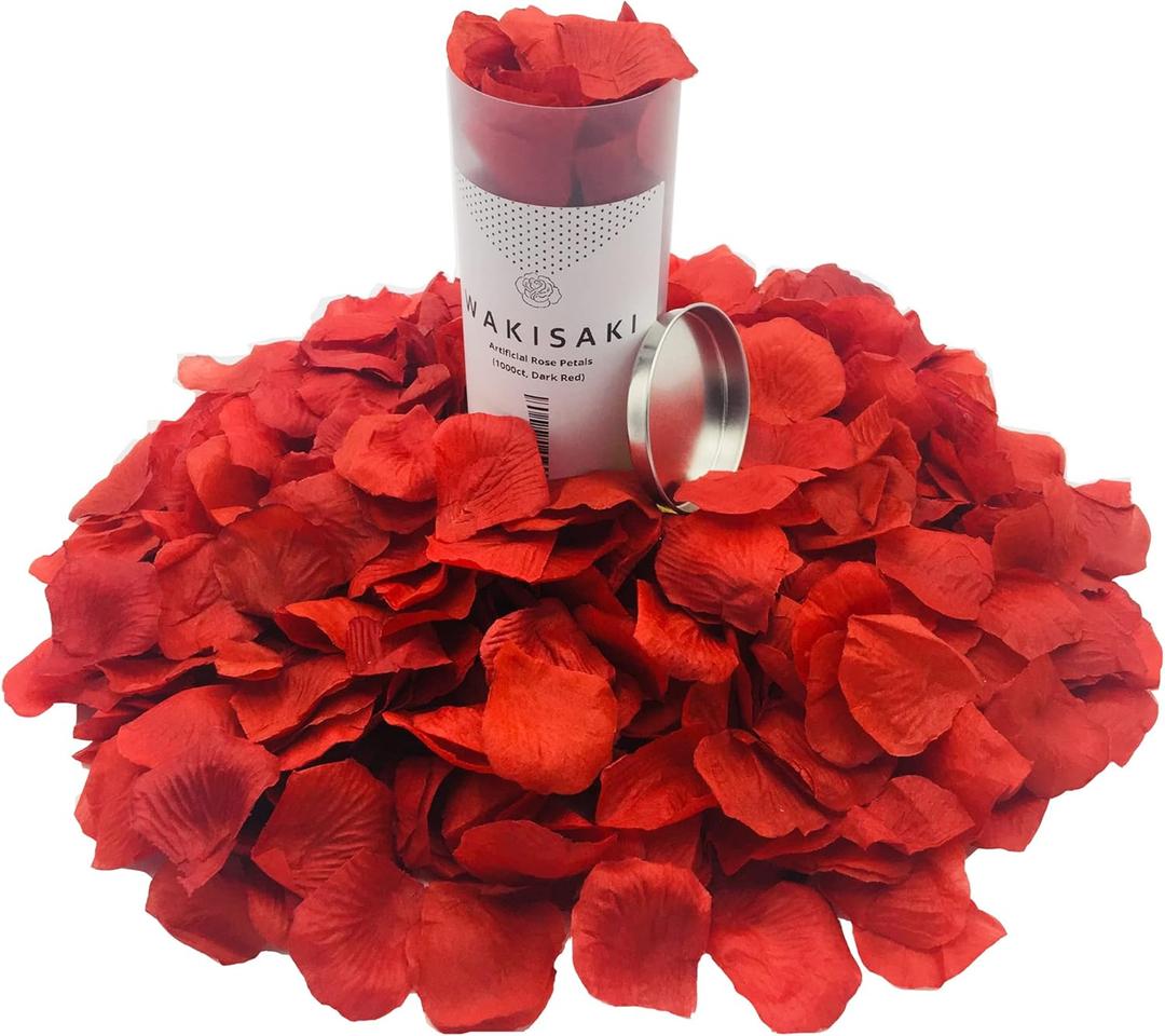 (Pre-Separated, Scented) WAKISAKI Artificial Silk Rose Petals for Wedding Flower Petals for Romantic Special Night, for Proposal, Anniversary (1,000 PCS, Dark Red)
