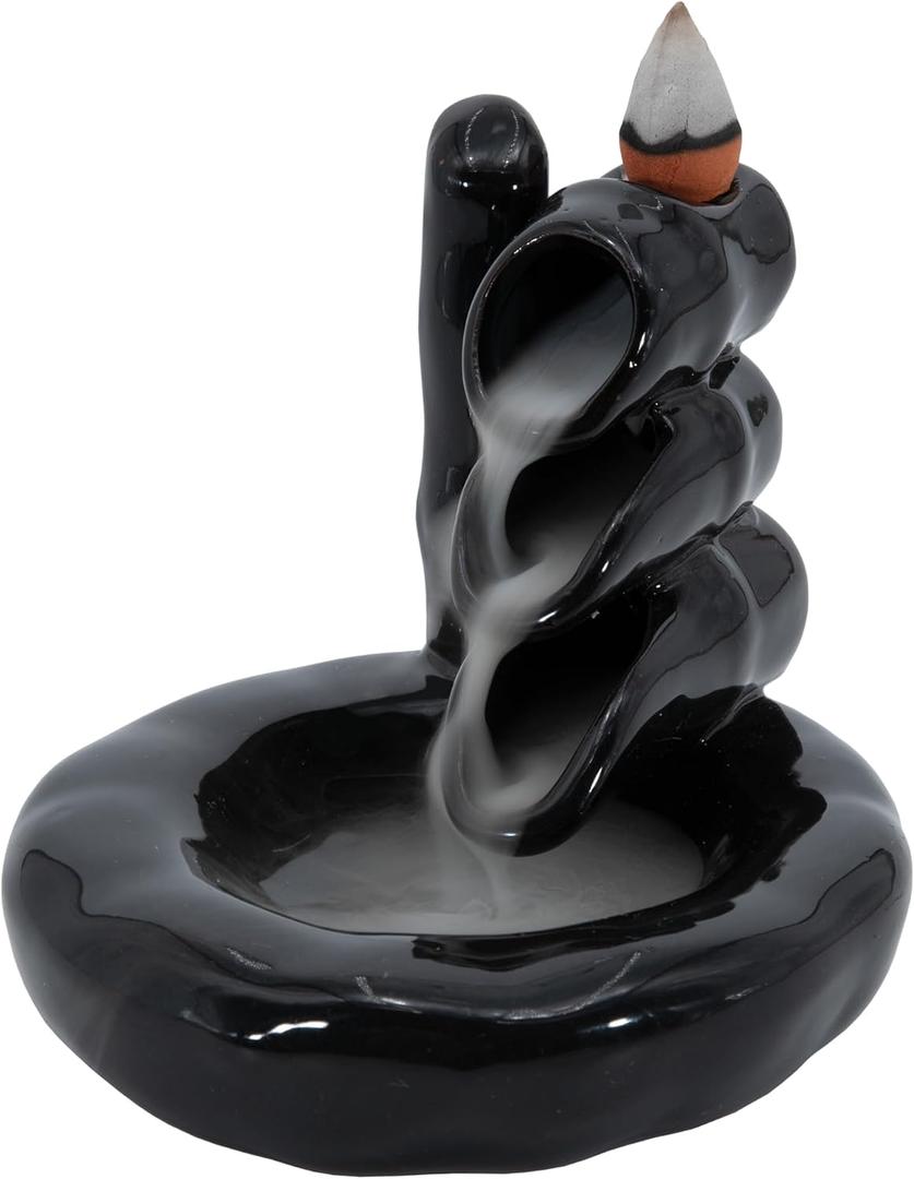 DK177 Waterfall Incense Holder Backflow Cone Ceramic Burner Handcrafted Porcelain Censer Incense Stick Stand with 20 Free Cones