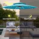 9FT Solar Umbrella Outdoor - 2 Tiers Lighted Solar Patio Umbrella with 40 LED Lights Waterprool UV Protection, Table Umbrella with Tilt for Pool, Porch, Garden, Backyard (Aqua Blue)