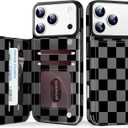 TopPerfekt for iPhone17 Pro Max Case Wallet Card Holder, Military-Grade Drop Protection,Flip PU Leather Built,Double Magnetic Clasp and Durable Shockproof for iP17 PM5G 2025 Cover-Checkered Black Gray