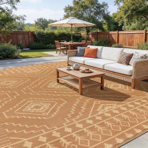 LBRO2M Waterproof Outdoor Rugs 10X14 for Patio Outdoor Plastic Straw Rug Reversible Outdoor Camping Rugs RV Rug for Deck,Backyard (10X14 Brwon Beige)