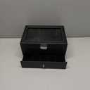 SONGMICS 12-Slot Watch Box, Lockable Watch Case with Glass Lid, 2 Layers, with 1 Drawer for Rings, Bracelets, Gift Idea, Black Synthetic Leather, Black Lining UJWB012B03 (Black + Black)