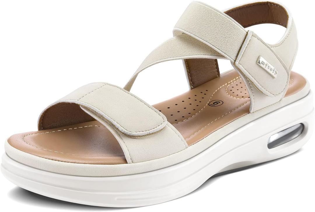 mysoft Women's Comfortable Walking Sandals Platform Wedge Ankle Strap Size 11