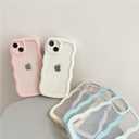 Compatible for iPhone 11 Case Clear Cute Curly Wave Frame Shape for iPhone 11 Phone Cases Shockproof Soft Protective Phone Cover for Women Girls Phone Cover Clear Design, Pink