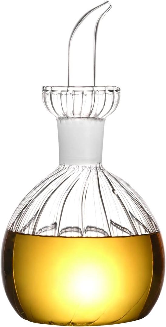 ELETON Stripe Ball Glass Olive Dispenser, No Funnel Needed Easy to Refill Oil Bottle with Pourers, Clear Cooking Oil Vinegar Dispenser Bottle Olive Oil Carafe Decanter for Kitchen BBQ (5oz/125ml)