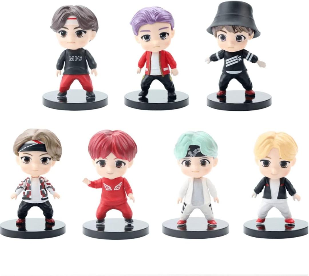 7pcs BTS Cake Toppers Character Set of Action Figures ToysBTS Mini Figurines Dolls Birthday Party Supplies Car Desktop BTS Birthday Decorations (C)