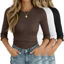 Huukeay 3 Pack Women’s 3/4 Sleeve Tops, Ribbed Knit Cotton Slim Fitted Crew Neck Shirts Stretchy Casual Basic Tight Top M