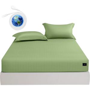 Grounding Sheets King Size Premium Cotton for Healthy Sleep Therapy, Deep Pocket Grounding Fitted Sheets Includes Grounding Cord (Sage Green, King -76"x80"x14")