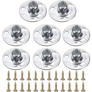 uxcell 8Pcs M8 T-Nuts, Zinc Plated Steel Brad Hole Tee Nut with Screws, 3-Hole Round Base Weld Nuts 11.2mm Height Through Hole Flange Insert Female Thread Plate Nuts, Silver