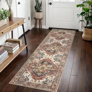 2x7 Terracotta Washable Runner Rug for Hallways, Soft Classic Kitchen Rugs with Non-Slip, Non-Shedding Boho Rug for Hallways Entryway Bedroom Bathroom Laundry Indoor